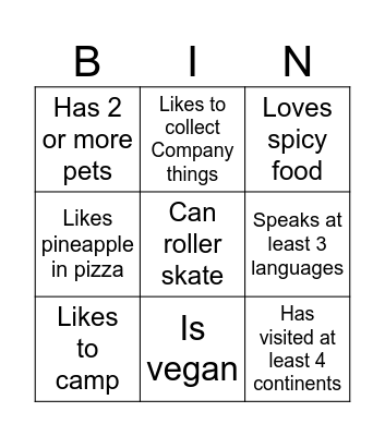 Team Bingo Card