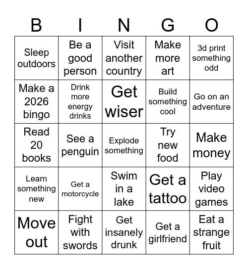 Mega's 2025 bingo Card
