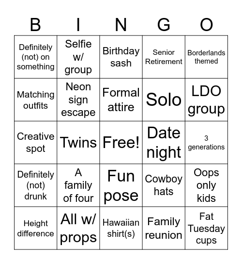Guest Photo Bingo Card
