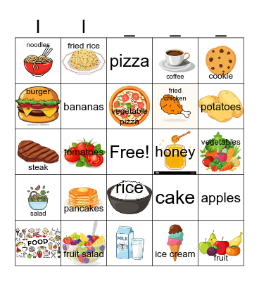 What would you like to order? Bingo Card