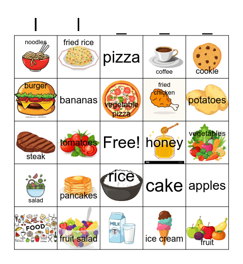 What would you like to order? Bingo Card