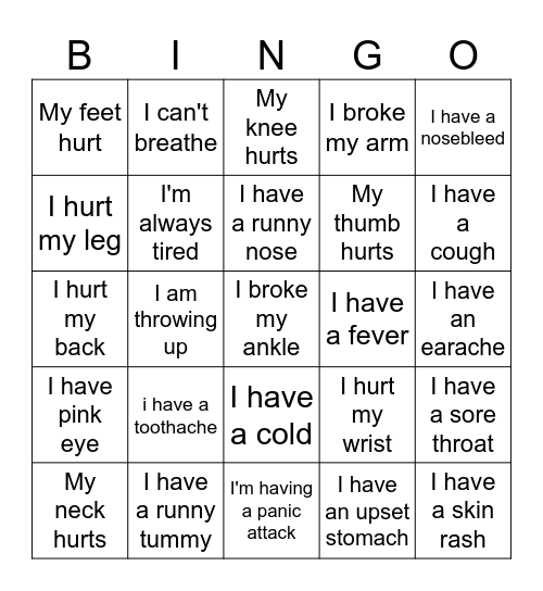 Teen health issues Bingo Card