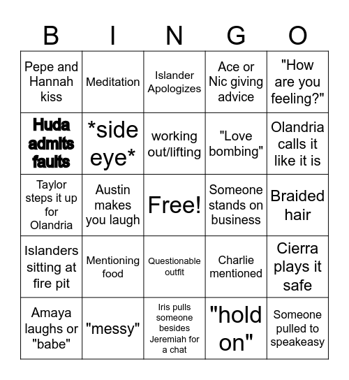 S7 E14 Bingo Card
