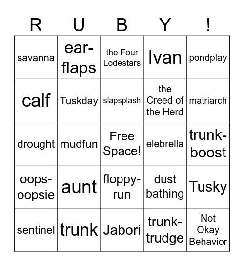 One and Only Ruby Bingo Card