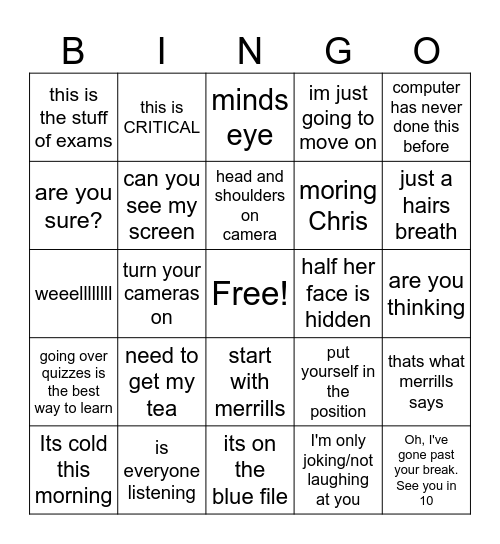 Margie Bingo Card