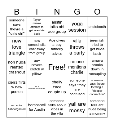 Love Island USA Ep 14 Bingo Card