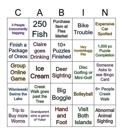 St. Germain Bingo Card