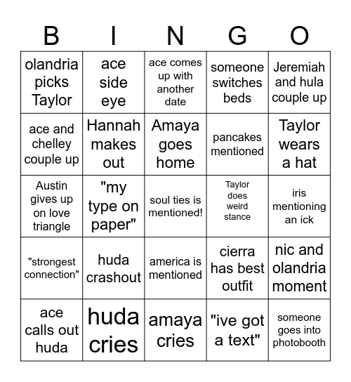 LOVE ISLAND BNGO Bingo Card
