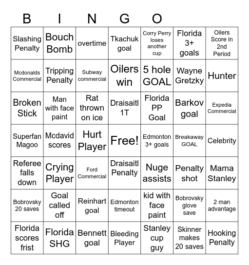 Stanley Cup Bingo Card