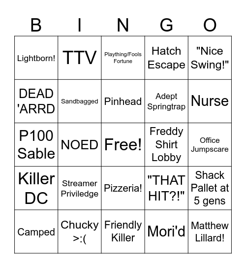 Dbd Bingo Card