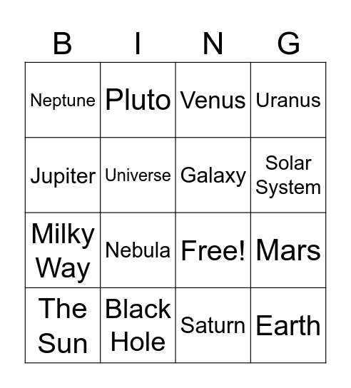 SPACE! Bingo Card