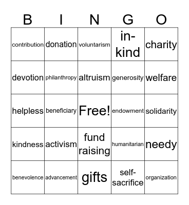 Philanthropy Bingo Card