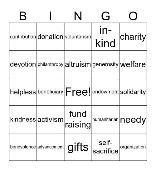 Philanthropy Bingo Card