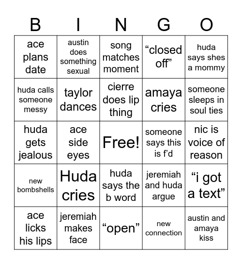 love island bingo Card