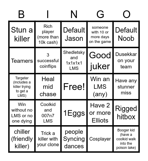 forsaken bingo Card