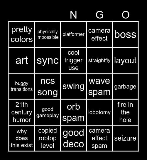 gd recent tab Bingo Card