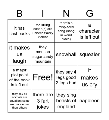 animal farm Bingo Card