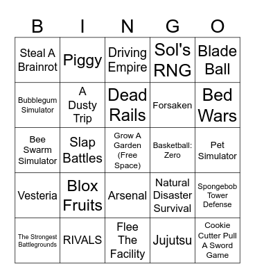 Roblox The Hatch Event Bingo Card