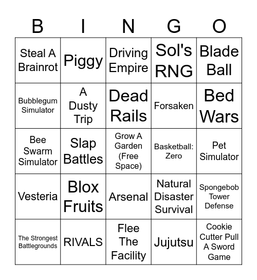 Roblox The Hatch Event Bingo Card