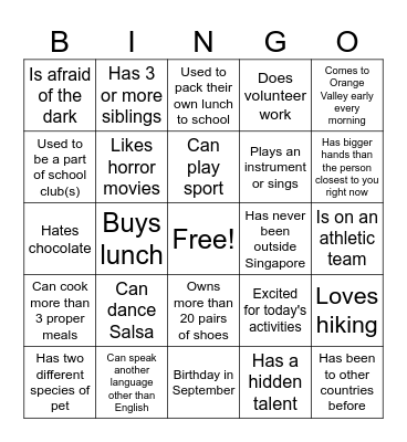 Icebreaker Bingo Card