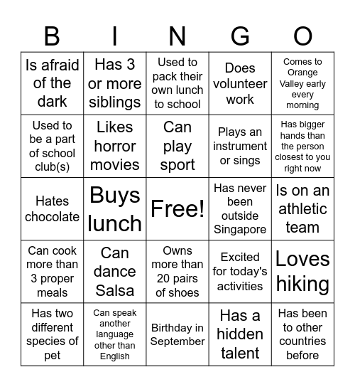 Icebreaker Bingo Card