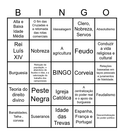 FEUDALISMO Bingo Card