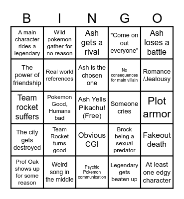 Pokemon Movie Bingo Card