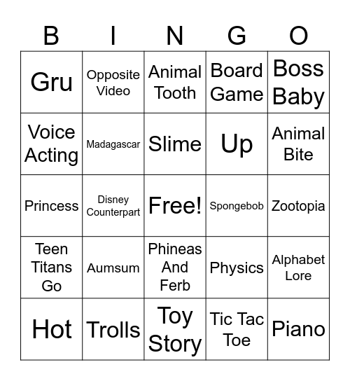 Gumball Bingo Card