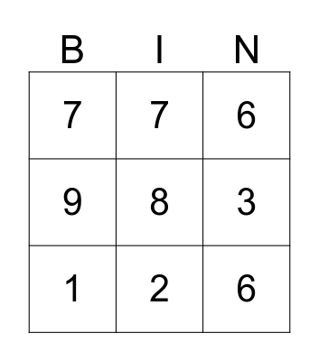 Number Bingo Card