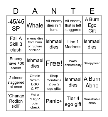 I Love Limbussy Companus Bingo Card