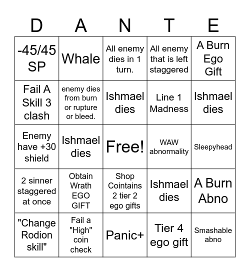 I Love Limbussy Companus Bingo Card