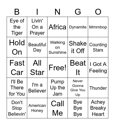 APL Music Bingo 1 Bingo Card