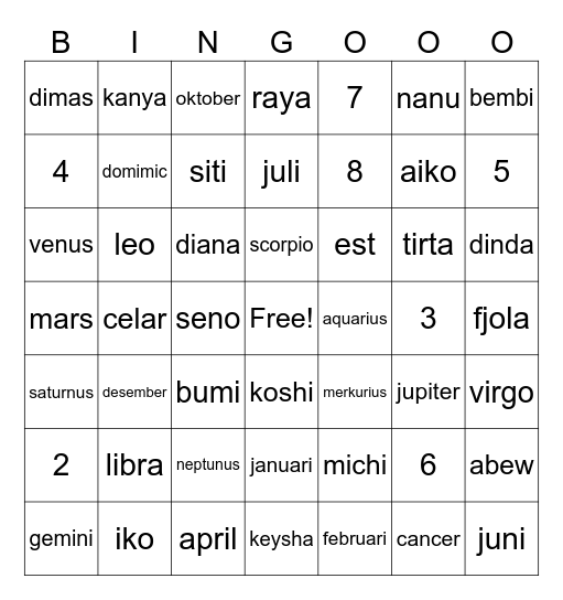 Untitled Bingo Card