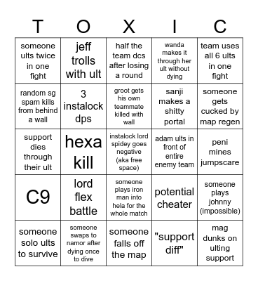 MARVEL RIVALS BINGO Card