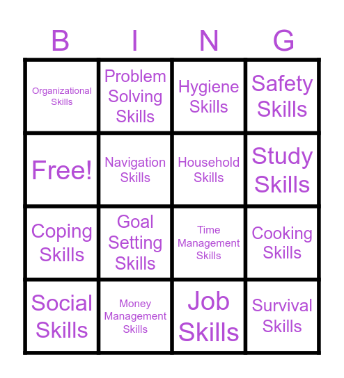 Life Skills Bingo Card