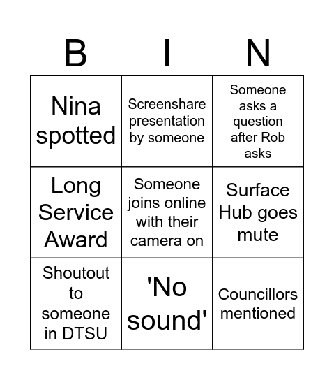 cascade Bingo Card