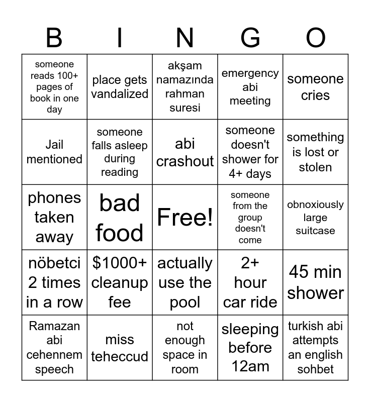Camp Bingo Card