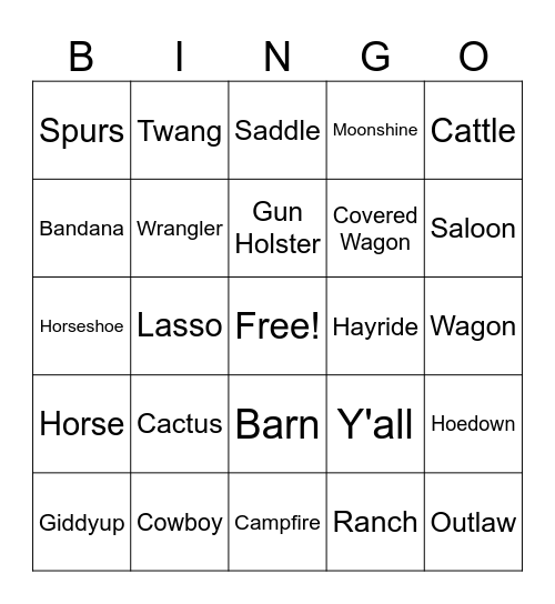 Q. Western Bingo Card