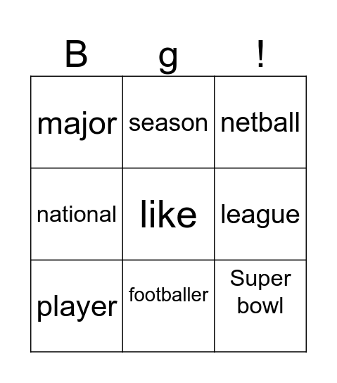 Bingo! Bingo Card