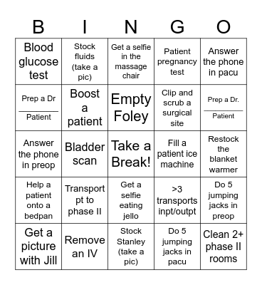 Pre/Post PCA Bingo Card