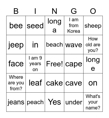 phonics 3 Bingo Card