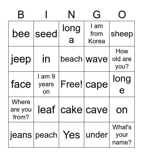 phonics 3 Bingo Card