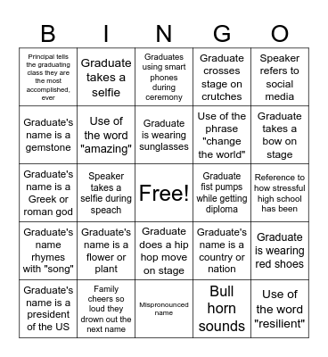 Graduation Bingo Card