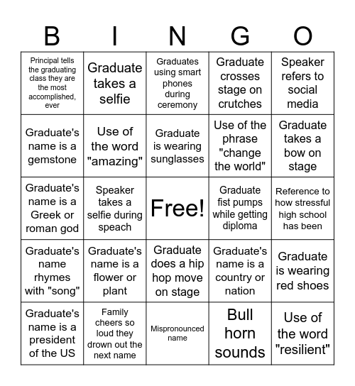 Graduation Bingo Card
