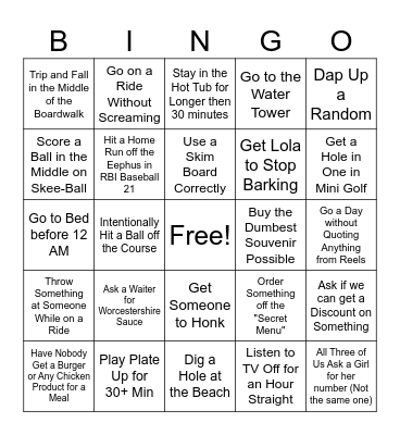 Beach Bingo Card