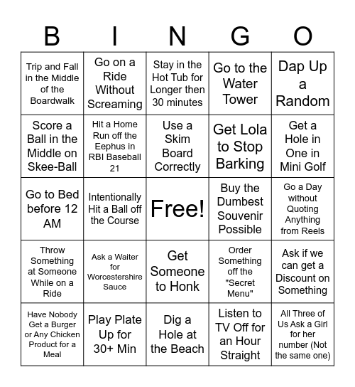 Beach Bingo Card