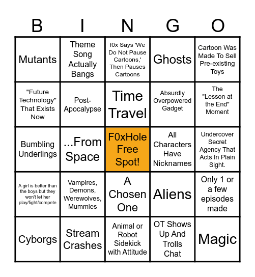 f0xToons Bingo Card