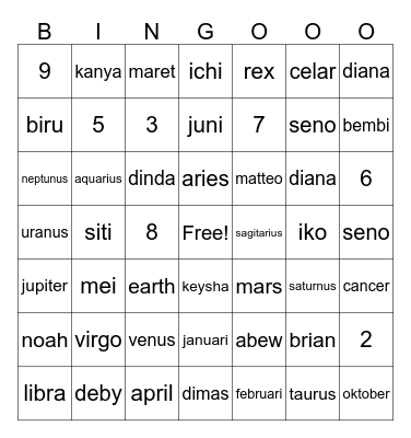 Untitled Bingo Card