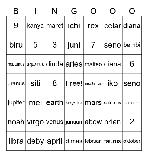 Untitled Bingo Card
