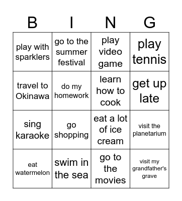 VISTA Bingo Card